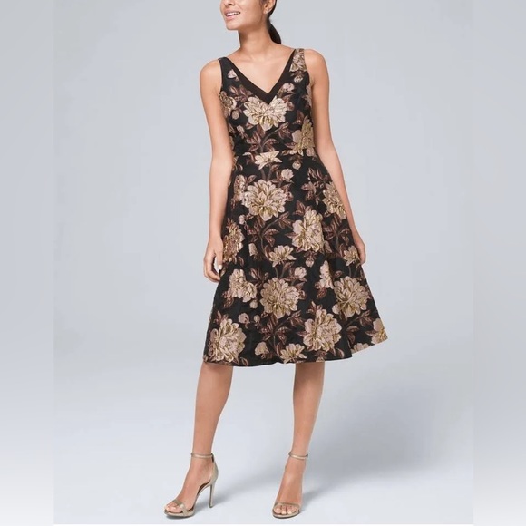 White House Black Market Dresses & Skirts - White House Black Market Fit & Flare Jacquard Floral Dress 2P NWT